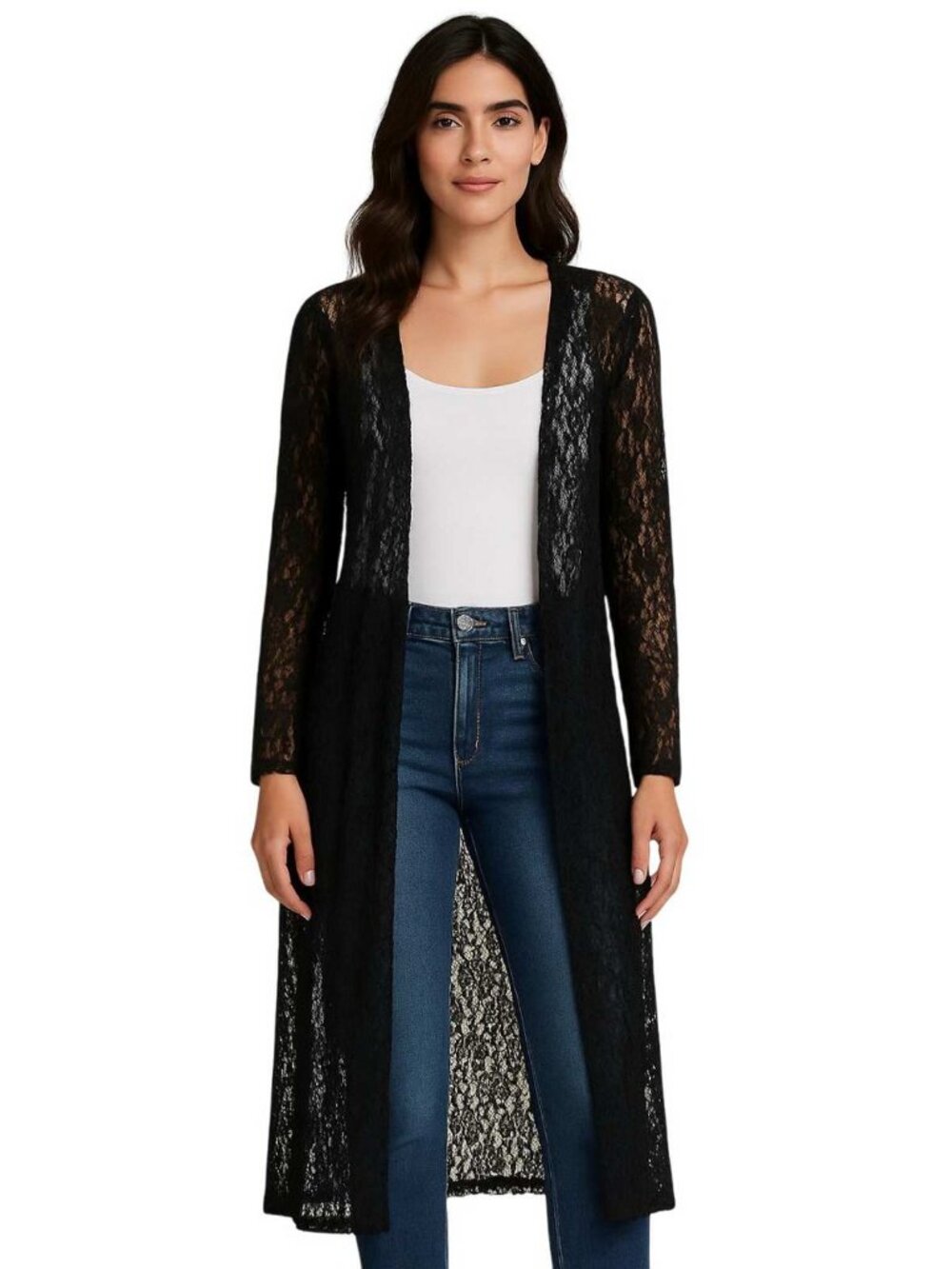 Rhonda Shear Up All Night Stretch Lace Duster LARGE